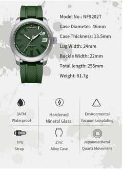 NAVIFORCE Men Green Sports Watch with Rubber Strap Durable Analog Quartz Wristwatch Water Resistant for Outdoor Activities  - Image 4