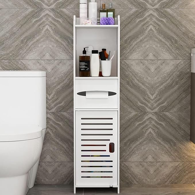 LINGWEI Bathroom Corner Cabinet with Shelves & Doors Waterproof White Organizer for Small Spaces, Toilet Paper Holder, Towel Storage, Narrow Vanity Cabinet for Bathrooms & Sink Areas - Image 3