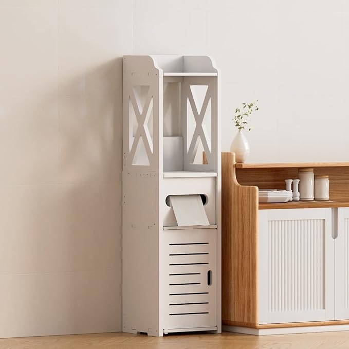 LINGWEI Bathroom Corner Cabinet with Shelves & Doors Waterproof White Organizer for Small Spaces, Toilet Paper Holder, Towel Storage, Narrow Vanity Cabinet for Bathrooms & Sink Areas - Image 5