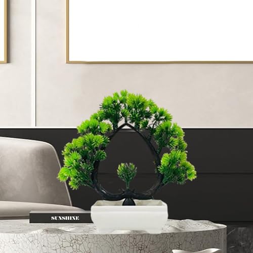 ATEVON Decorative Artificial Bonsai Plant with White Pot – Realistic Faux Green Mini Tree for Home, Office, Tabletop, and Indoor Decoration - Image 5