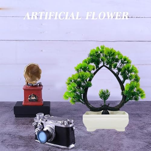 ATEVON Decorative Artificial Bonsai Plant with White Pot – Realistic Faux Green Mini Tree for Home, Office, Tabletop, and Indoor Decoration - Image 4