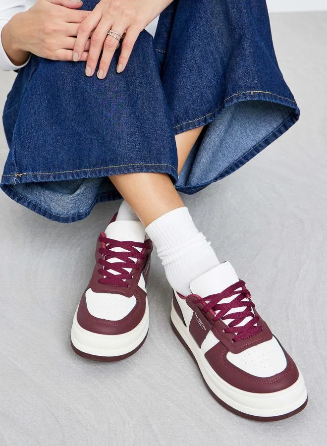 Styli Styli Women Burgundy Contrast Panel Sneakers