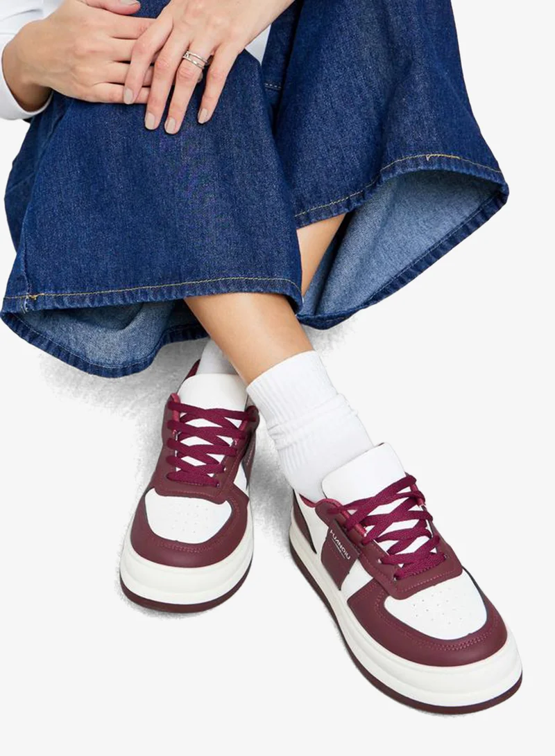Styli Active Women Burgundy Contrast Panel Sneakers