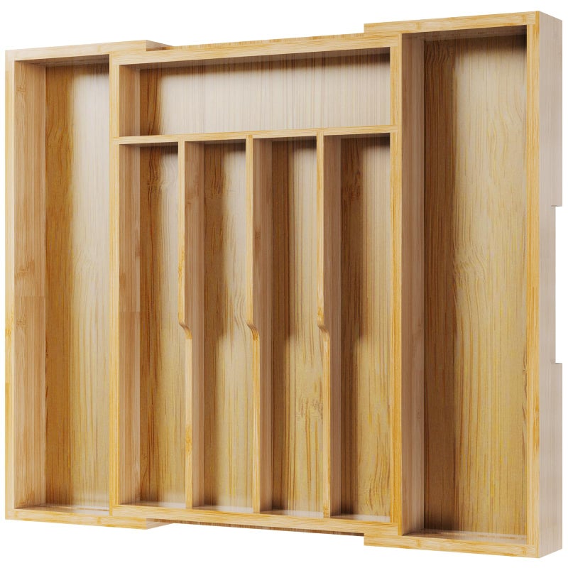 Kitsure Silverware Organizer - Expandable Bamboo Kitchen Drawer Organizer for Cooking Utensils and Cutlery, Sturdy & Thickened Kitchen Organizers and Storage Solution, Medium, Natural - Image 1