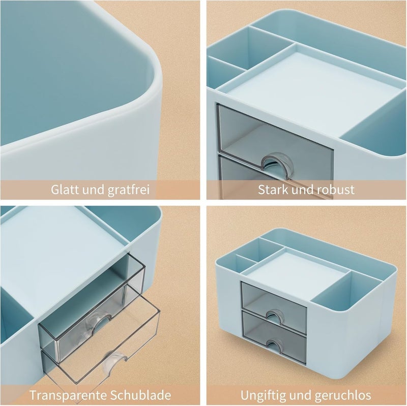 RECLUSE Desk Organiser with Drawer, Pen Holder, Desk Organiser, Office Supplies, Desk Organiser with 5 Compartments & 2 Drawers for Children, Desk Accessories, Storage Box (Blue) - Image 4