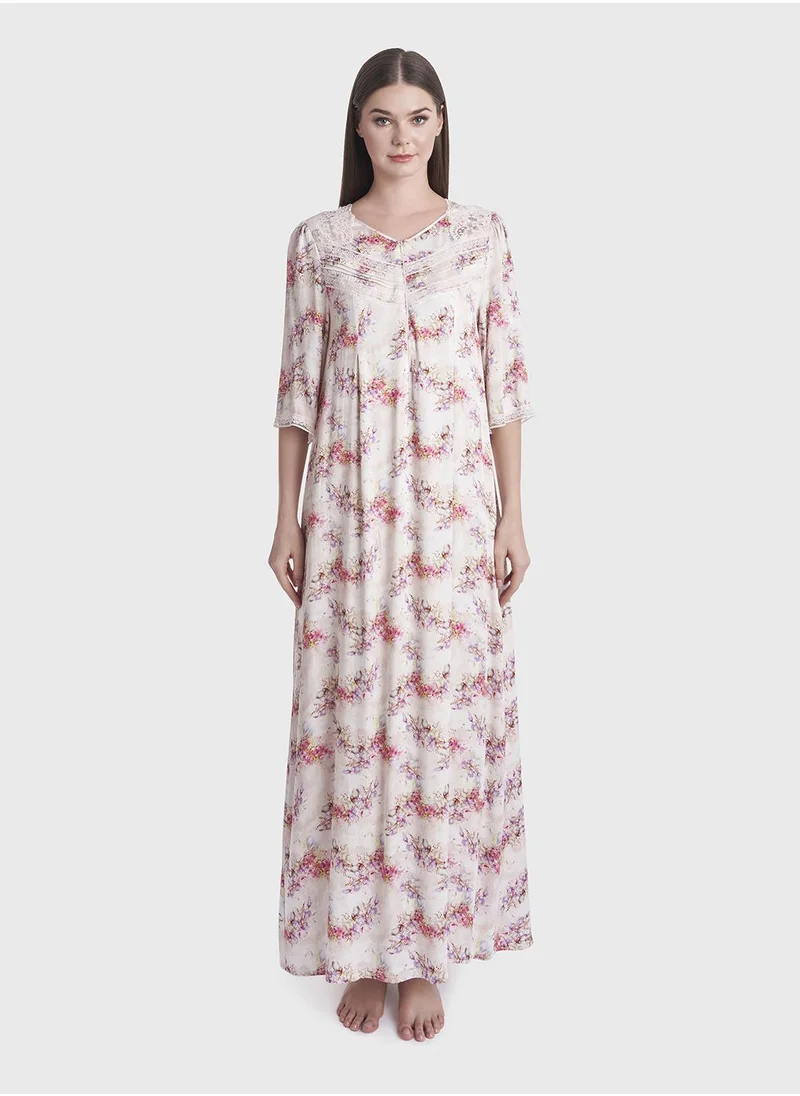 كشخة Floral Print Long Nigtwear Dress