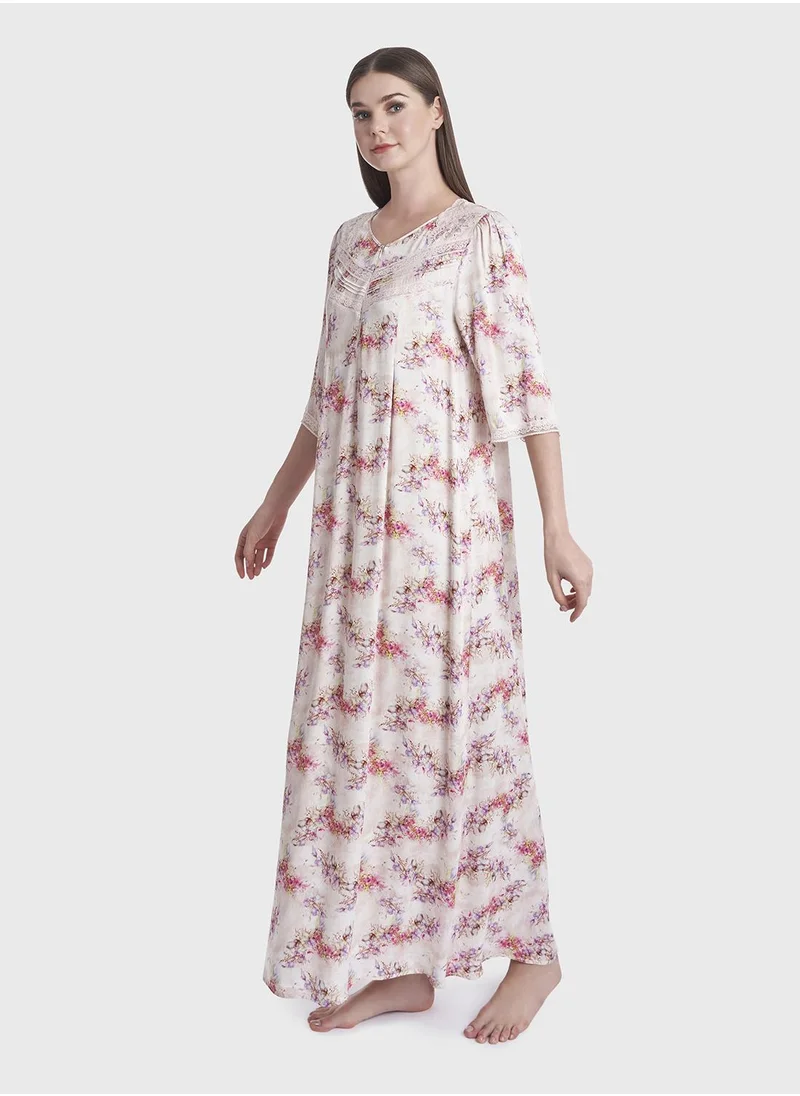 كشخة Floral Print Long Nigtwear Dress
