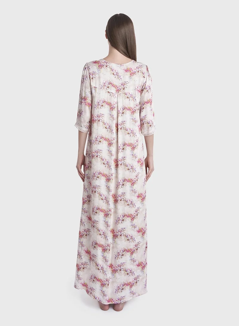 KASHKHA Floral Print Long Nigtwear Dress