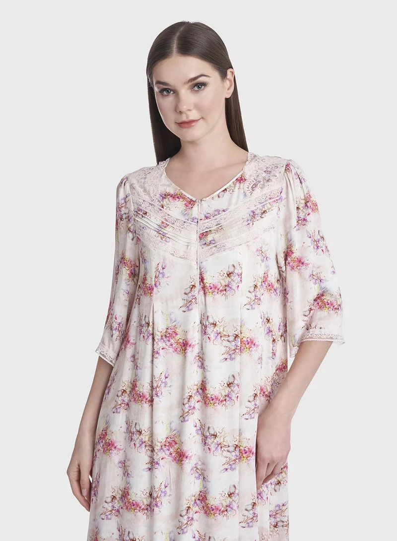 KASHKHA Floral Print Long Nigtwear Dress