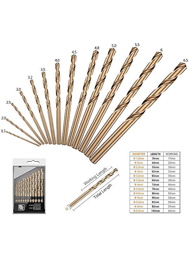 13 PCS Metric M35 Cobalt Steel Twist Drill Bit Set HSS Extremely Heat Resistant with Straight Shank to Cut Through Hard Metals Like A Hot Knife Through er,Such as Stainless Steel,Titanium Alloy  - Image 3