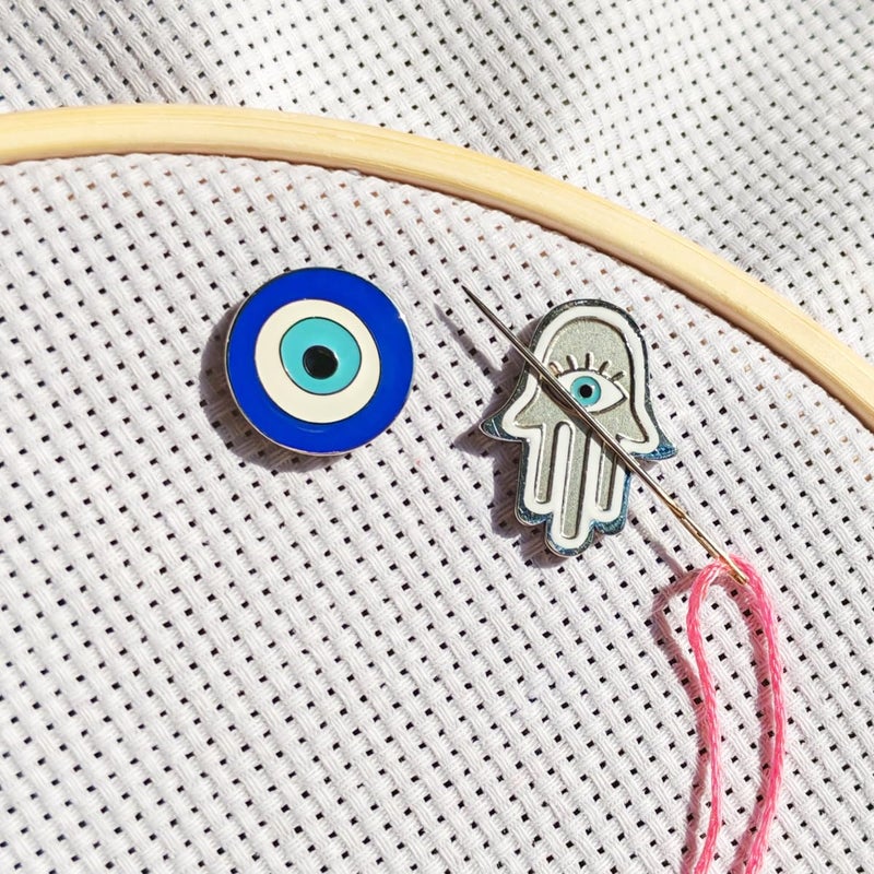 ESWEUOOM Evil Eye Needle Minder Magnetic, Protection Needle Nanny Keeper for Cross Stitch Embroidery Sewing Needle and Pin Holders Needlework Accessories Set Blue Silver Stainless Steel - Image 1