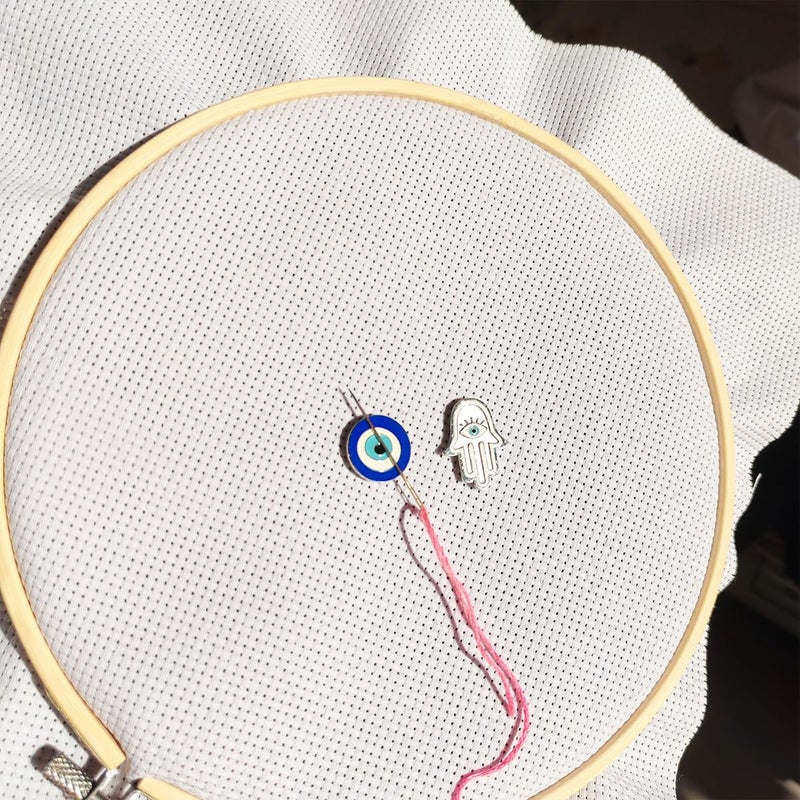 ESWEUOOM Evil Eye Needle Minder Magnetic, Protection Needle Nanny Keeper for Cross Stitch Embroidery Sewing Needle and Pin Holders Needlework Accessories Set Blue Silver Stainless Steel - Image 5
