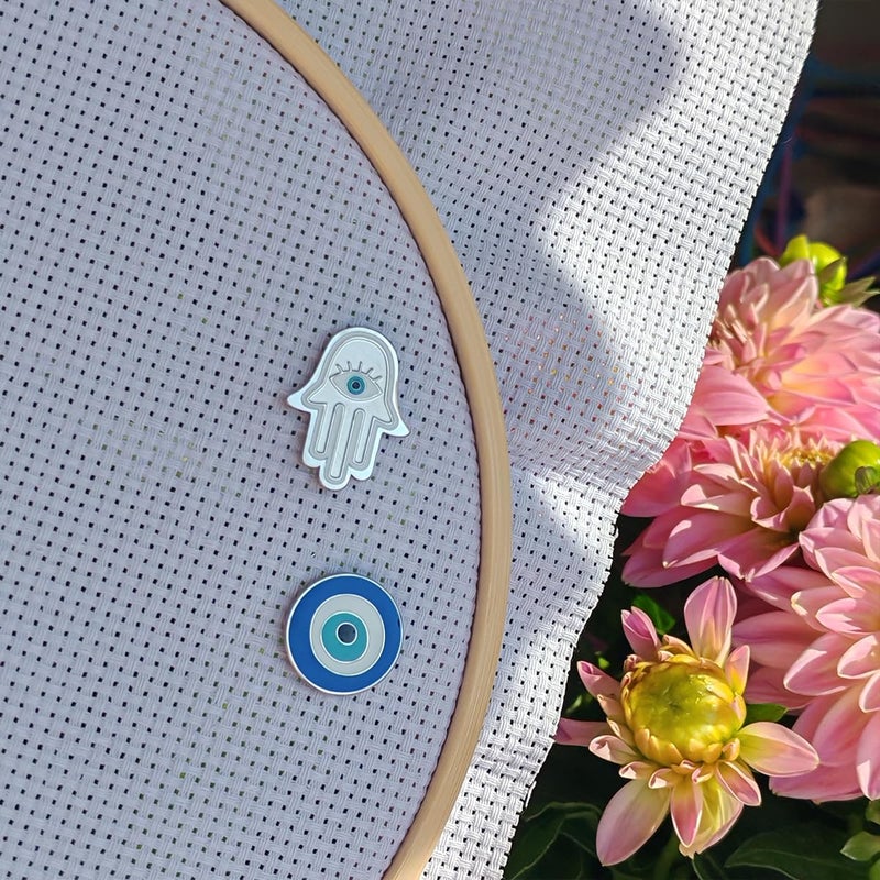 ESWEUOOM Evil Eye Needle Minder Magnetic, Protection Needle Nanny Keeper for Cross Stitch Embroidery Sewing Needle and Pin Holders Needlework Accessories Set Blue Silver Stainless Steel - Image 4