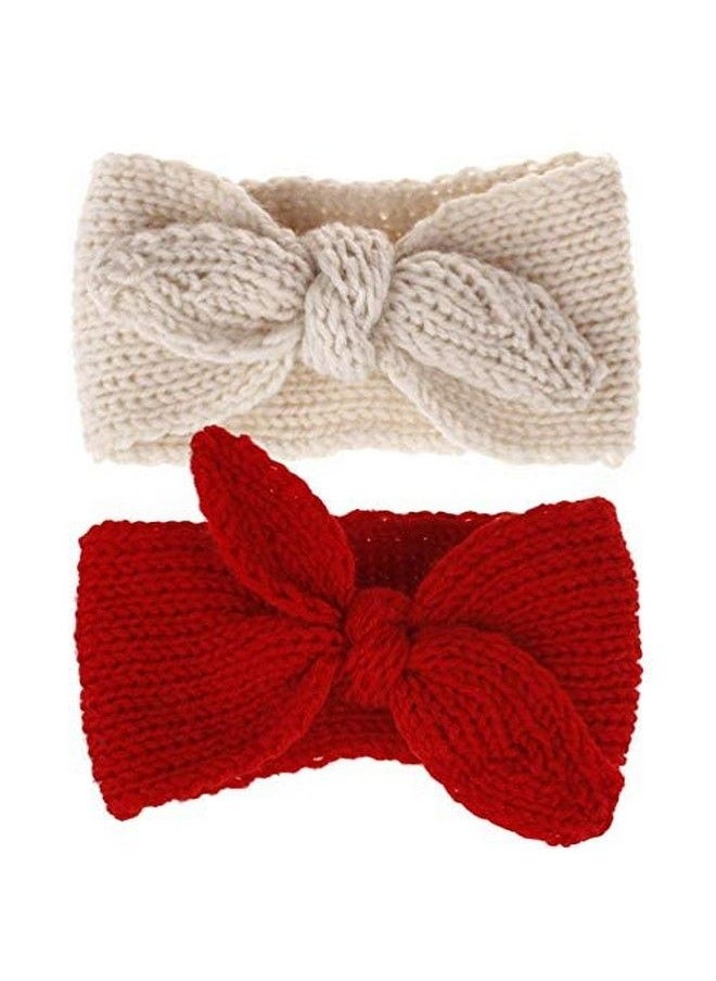 IZUS Turban Headband Baby Girl Warm Rabbit Knot Hair Band Knit Head Wrap For Newborn Toddler And Children (Red + Beige)  - Image 1