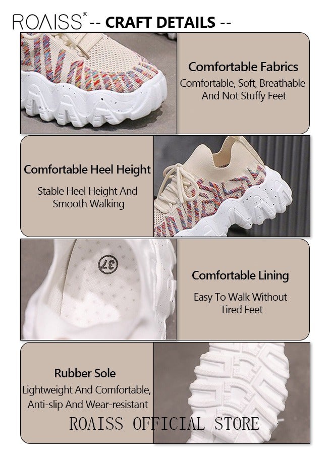 roaiss Women's Sports and Leisure Shoes Thick Sole Round Toe Medium Heel Low Top Mesh Athlesiure Shoes - Image 4