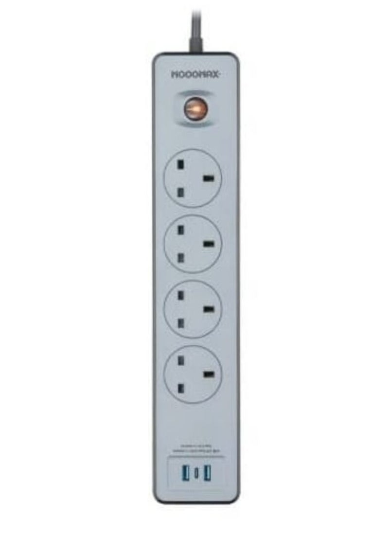 MOOGMAX Moogmax MX EC001 Okami Multiple Cord Extension Set – Heavy-Duty 13A Power Strip with 4 Universal Outlets, PD 20W USB, SASO Certification, and 3-Year Warranty  - Image 1