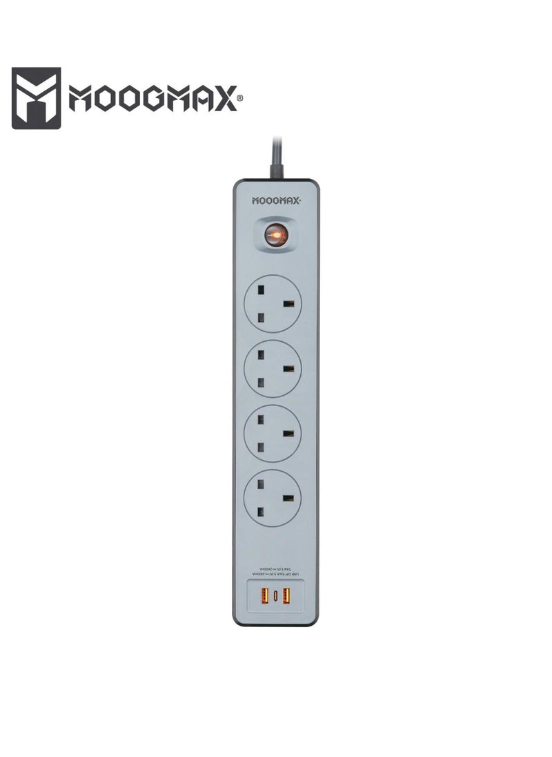 MOOGMAX Moogmax MX EC001 Okami Multiple Cord Extension Set – Heavy-Duty 13A Power Strip with 4 Universal Outlets, PD 20W USB, SASO Certification, and 3-Year Warranty  - Image 3