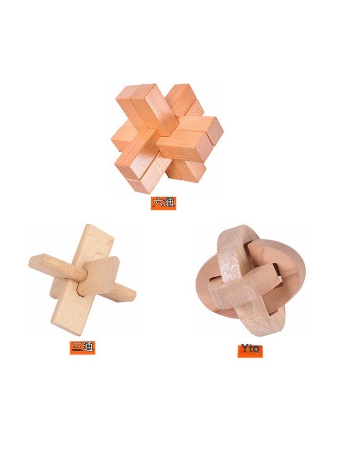Luban Lock Children Kong Ming Lock Nine Chain Beneficial Intelligence Development For Boys And Girls Adult Assembled Toy Gifts-Color:[Entry-level] Three-piece Set Of Lotus Wood  - Image 1