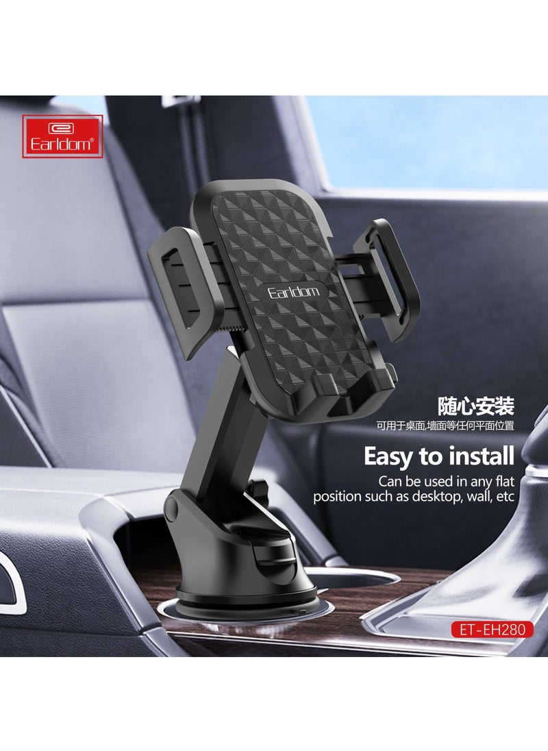 Earldom - Earldom EH280 Car Phone Holder – Strong Suction – Adjustable Telescopic Arm-360° Rotation – Black - Image 1