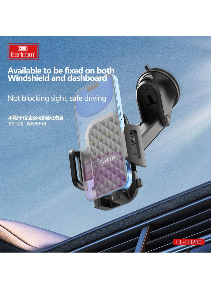 Earldom - Earldom EH280 Car Phone Holder – Strong Suction – Adjustable Telescopic Arm-360° Rotation – Black - Image 1