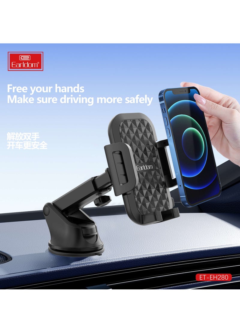 Earldom - Earldom EH280 Car Phone Holder – Strong Suction – Adjustable Telescopic Arm-360° Rotation – Black - Image 1