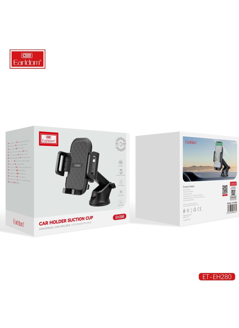 Earldom - Earldom EH280 Car Phone Holder – Strong Suction – Adjustable Telescopic Arm-360° Rotation – Black - Image 1