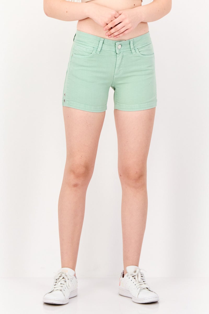 SALSA Women Solid Denim Shorts, Mint Green - Image 1