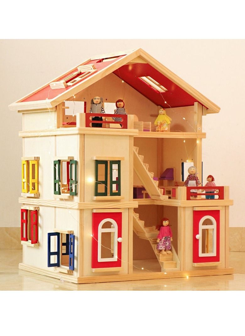 YelaJoy Luxury 3-Story Kids Wooden Dollhouse,Solid Wood,Large Size with Furniture, Accessories, and 6 dolls L: 24.9 W: 17.3 H: 28.7 inch  - Image 1