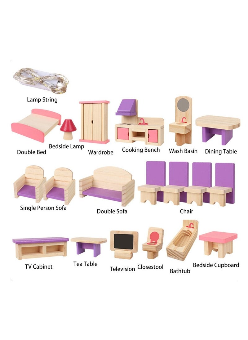 YelaJoy Luxury 3-Story Kids Wooden Dollhouse,Solid Wood,Large Size with Furniture, Accessories, and 6 dolls L: 24.9 W: 17.3 H: 28.7 inch  - Image 5