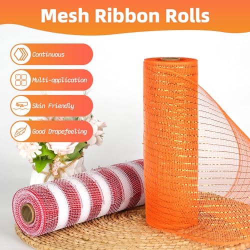 ICOSHOW Deco Mesh Ribbon - 10inch x 30 feet Each Roll Metallic Foil Mesh Ribbon for Christmas, Valentine's Easter Wreath and Home Decorating (Pink) - Image 4