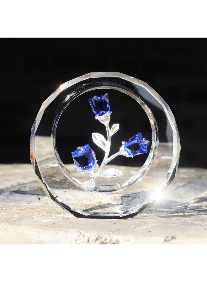 LONGWIN Crystal Tulips Flower Figurines with a Outer Circular Ring, Glass Spring Bouquet Collectible Figurines Home Decor - Gift Idea for Mothers Day, Valentine's Day (Cobalt Blue) - Image 2