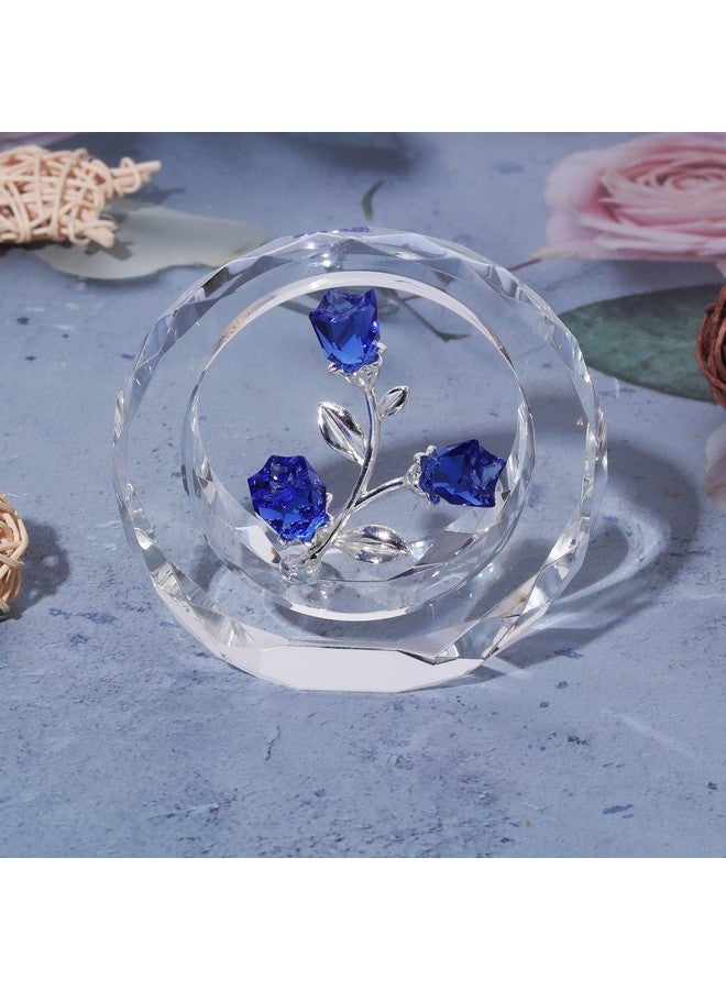 LONGWIN Crystal Tulips Flower Figurines with a Outer Circular Ring, Glass Spring Bouquet Collectible Figurines Home Decor - Gift Idea for Mothers Day, Valentine's Day (Cobalt Blue) - Image 3