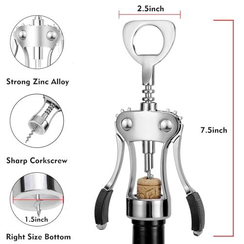 KORCCI Wine Opener with Stopper, Cutter - Wine Bottle Opener Bundle, Zinc Alloy Wing Corkscrew Heavy Duty, Cork Screw Beer Opener for Bartenders, Multifunctional Bottle Opener for Kitchen, Restaurant, Bar - Image 2