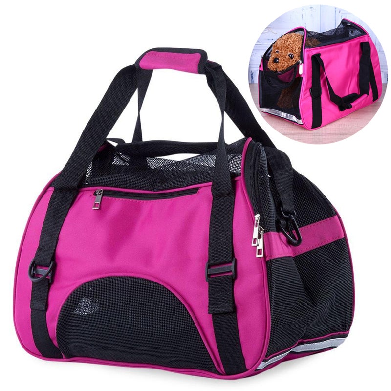 Cat Dog Pet Carrier Mesh Soft-sided Outdoor Travel Handbag with Safety Zippers Size S(Green) - Image 1