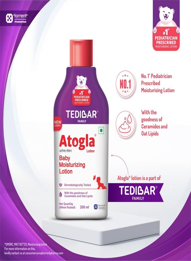 Atogla Baby Lotion 200ml (Pack of 2) from Tedibar Family with goodness of ceramides and oat lipids | No. 1* Pediatrician prescribed Moisturising Lotion- By Torrent Pharma - Image 2