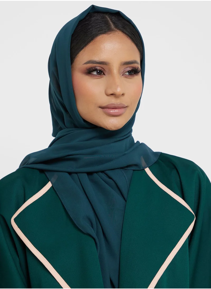 Khizana Contrast Piping Detail Abaya With Sheila