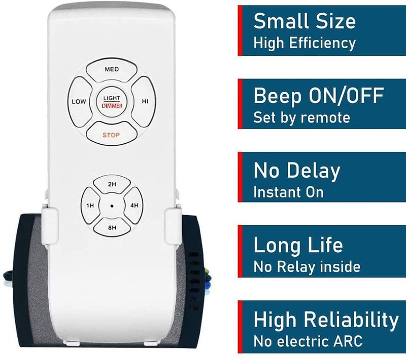 Smekitlly Universal Ceiling Fan Remote Control Kit - 3-in-1 Wireless Mini Remote with Speed Control, Light Switch & Timer for Hunter, Honeywell, Harbor Breeze, Westinghouse & Other Major Brands - Image 4