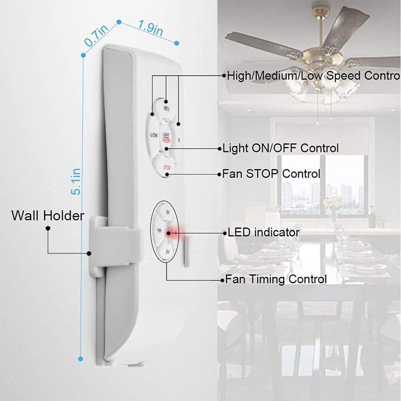 Smekitlly Universal Ceiling Fan Remote Control Kit - 3-in-1 Wireless Mini Remote with Speed Control, Light Switch & Timer for Hunter, Honeywell, Harbor Breeze, Westinghouse & Other Major Brands - Image 3
