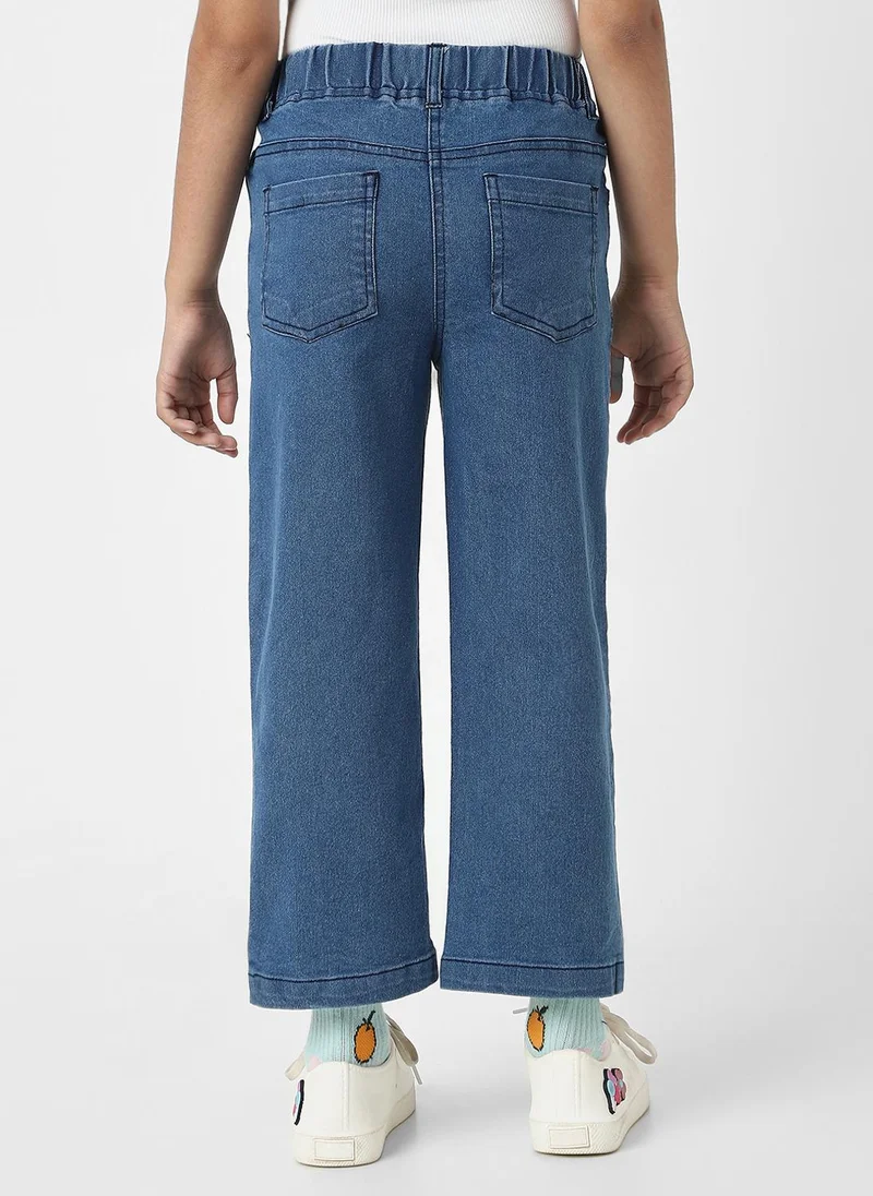 Nautinati Nautinati Girls' Cotton Denim Jeans with Little Flower Appliques