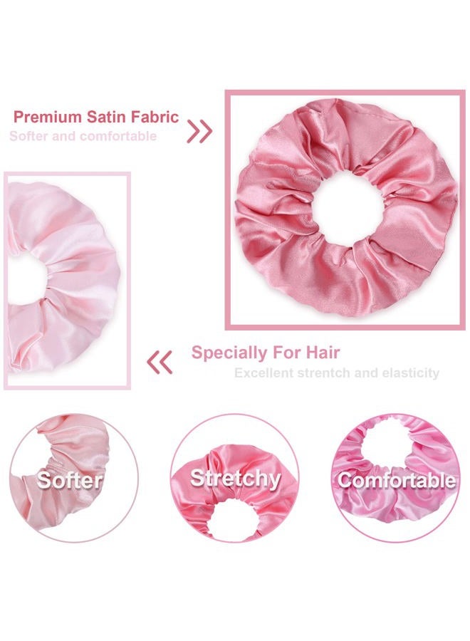 Whaline 10Pcs Pink Hair Ponytail Holders Bulk Hair Scrunchies Elastic Hair Bands Gradient Pink Satin Fabric Hair Ties for Women Girls Teens Hair Accessories Party Gift Favors - Image 3