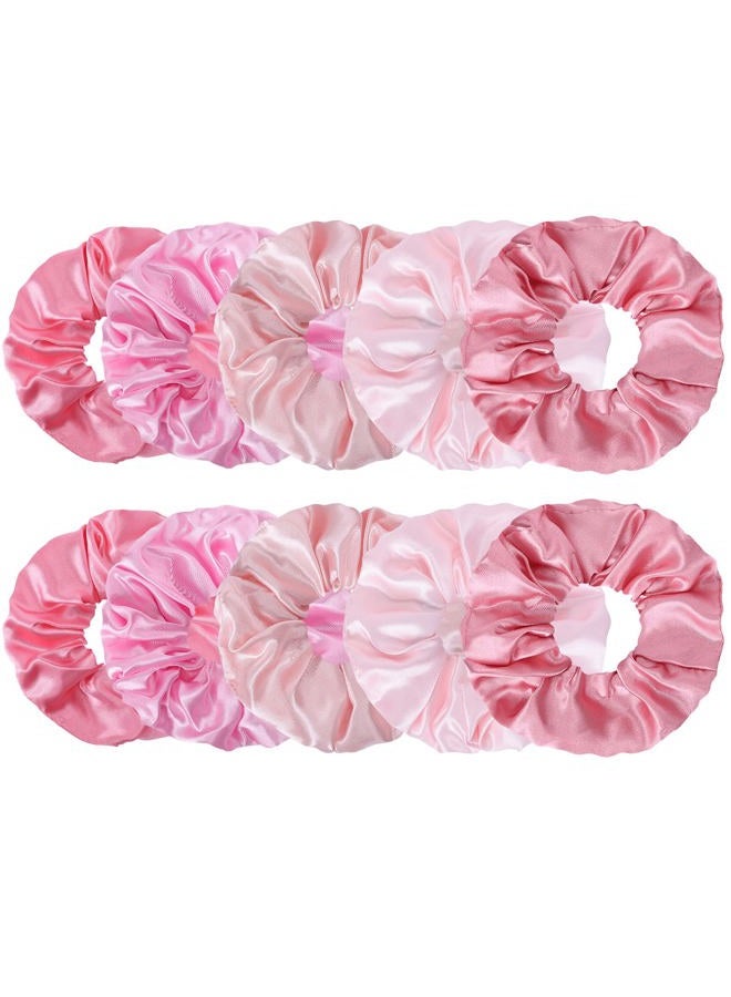 Whaline 10Pcs Pink Hair Ponytail Holders Bulk Hair Scrunchies Elastic Hair Bands Gradient Pink Satin Fabric Hair Ties for Women Girls Teens Hair Accessories Party Gift Favors - Image 1