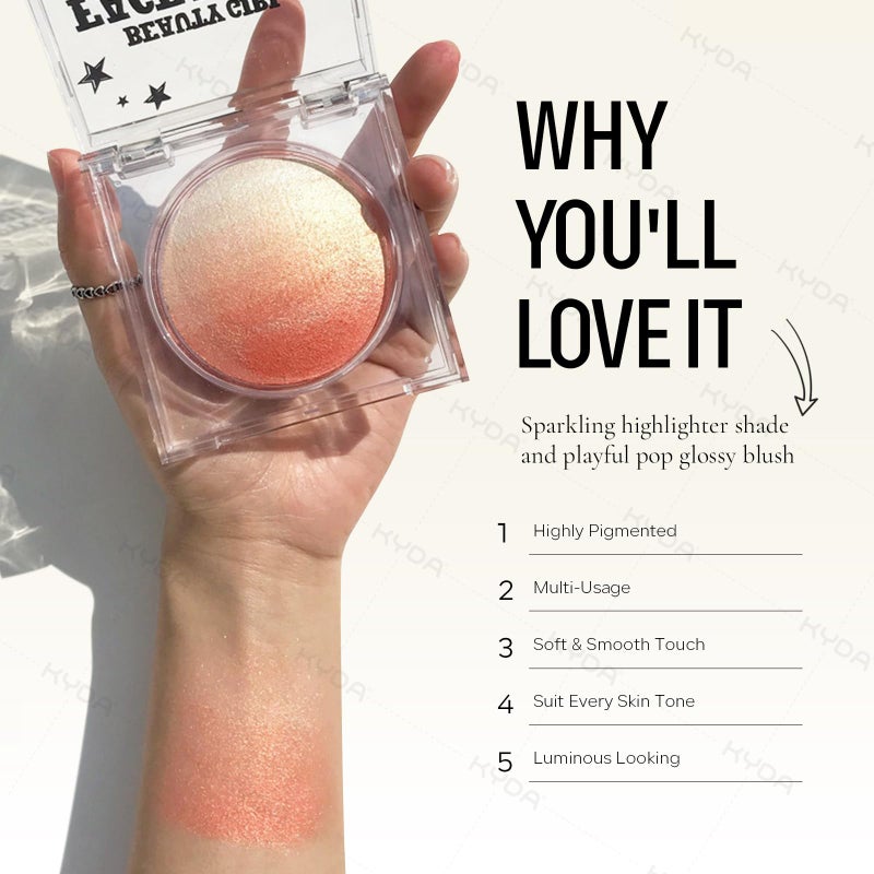 KYDA Baked Blush, Orange Glow Powder for Blush and Highlighter, High Glossy Finish, Lightweight Blendable Shimmer Blusher, Multiuse Baked Powder, 0.53 oz - Image 5
