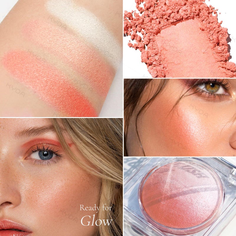 KYDA Baked Blush, Orange Glow Powder for Blush and Highlighter, High Glossy Finish, Lightweight Blendable Shimmer Blusher, Multiuse Baked Powder, 0.53 oz - Image 2