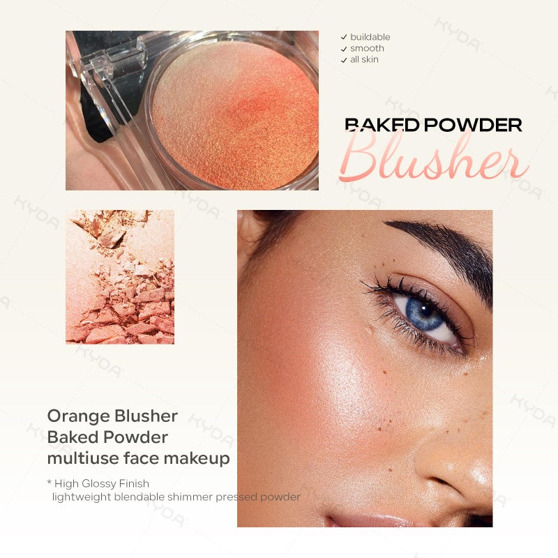 KYDA Baked Blush, Orange Glow Powder for Blush and Highlighter, High Glossy Finish, Lightweight Blendable Shimmer Blusher, Multiuse Baked Powder, 0.53 oz - Image 3