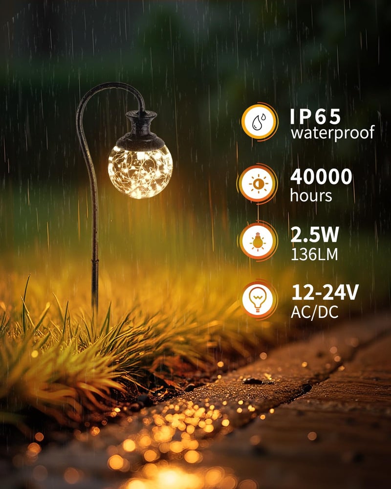 BTNHPLite Low Voltage Globe Garden Lights, Landscape Lighting Low Volt Glass Pathway Lights, Decroative LED Path Lighting for Path, Patio, Yard, Walkway, 12-24V AC/DC, Corded, Waterproof, 2.5W 136LM - Image 2