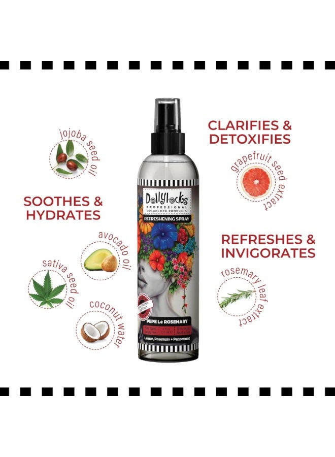 Dollylocks Refreshening Spray for Locs, Braids, Extensions, Dreadlocks | Rosemary Peppermint Lemon | Plant-based, Residue-free, Sulfate-free | Refresh Moisturizing Scalp Relief | 8 oz - Image 2