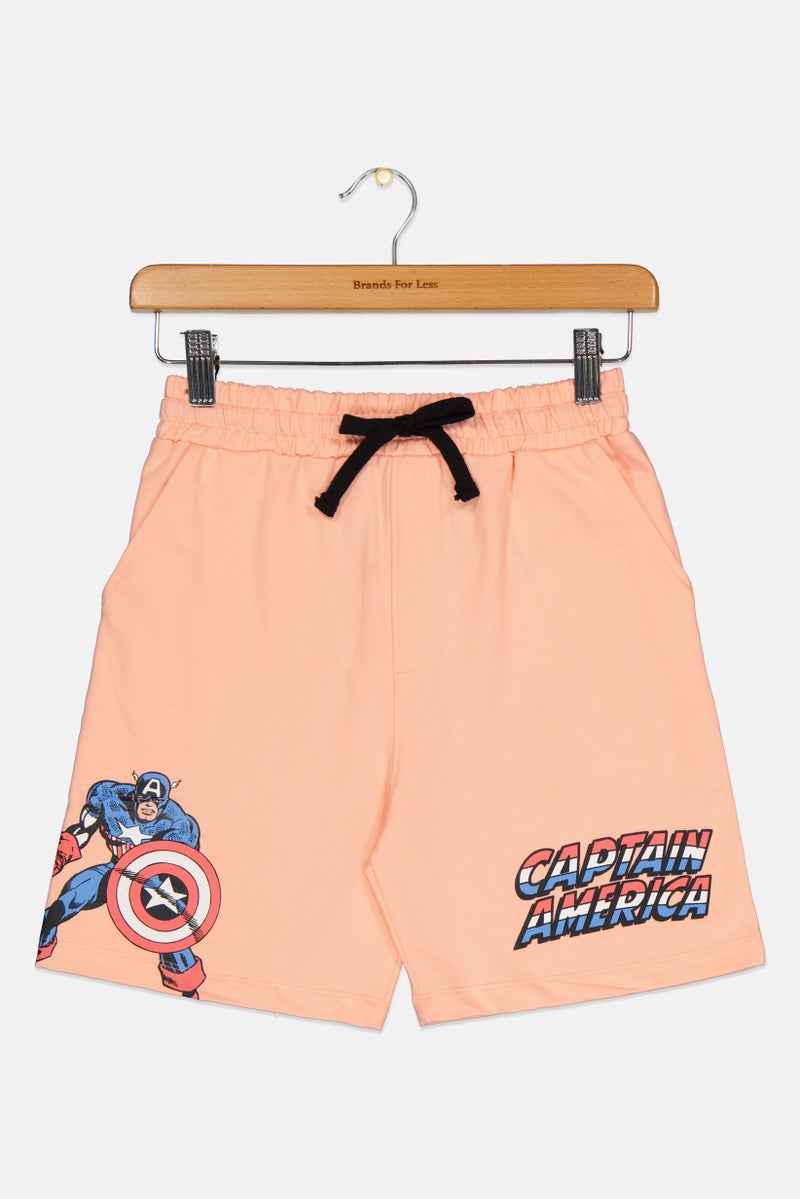 MARVEL Kids Boy Drawstring Graphic Print Basic Shorts, Peach - Image 2