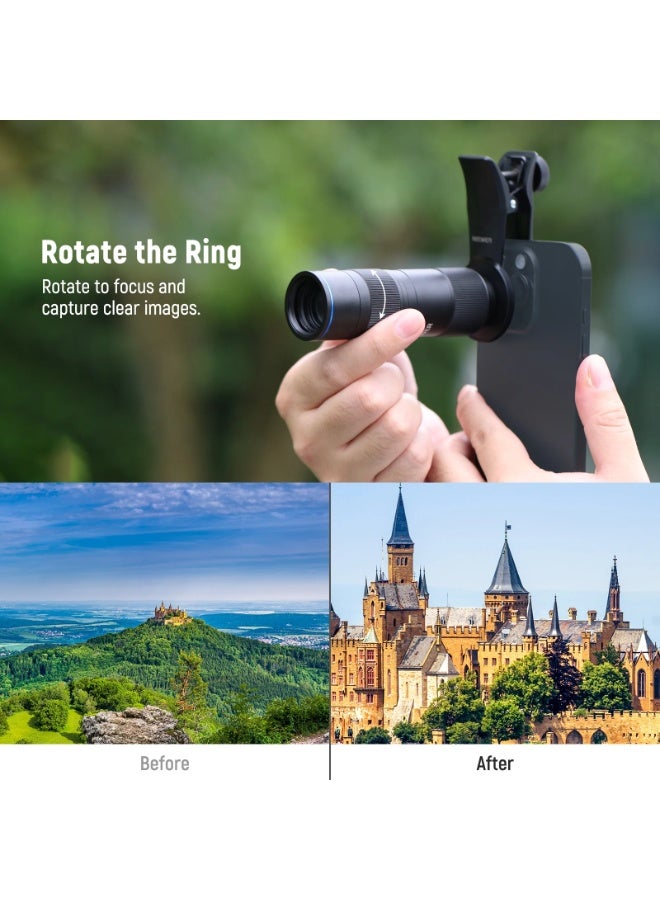 Neewer 400mm Phone Telephoto Lens — 29× Zoom & 70cm Close Focus (Macro), 15 Elements/12 Groups HD Optics, Tripod-Ready, 17mm Threaded Lens Clip | 400mm Phone Telephoto Lens with 17mm Threaded Lens Clip - Image 3