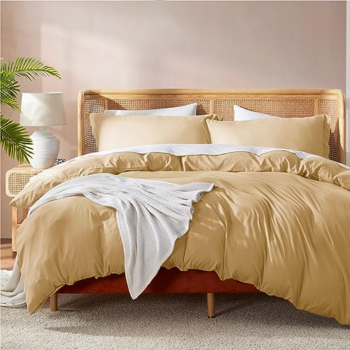 Nestl Camel Gold Duvet Cover King Size - Soft Double Brushed King Duvet Cover Set, 3 Piece, with Button Closure, 1 Duvet Cover 104x90 inches and 2 Pillow Shams - Image 1
