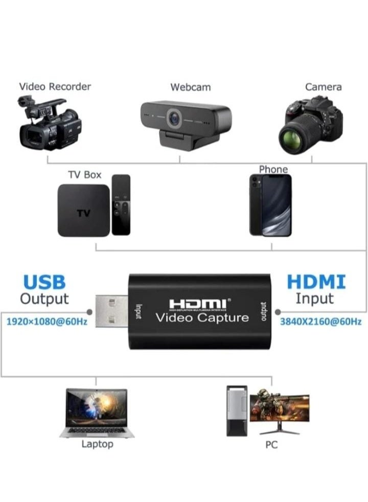 HDMI to USB 2.0 Video Capture Card: Supports 1080p/30fps output and 4K/30Hz input—ideal for game recording, live streaming, and video production. - Image 3